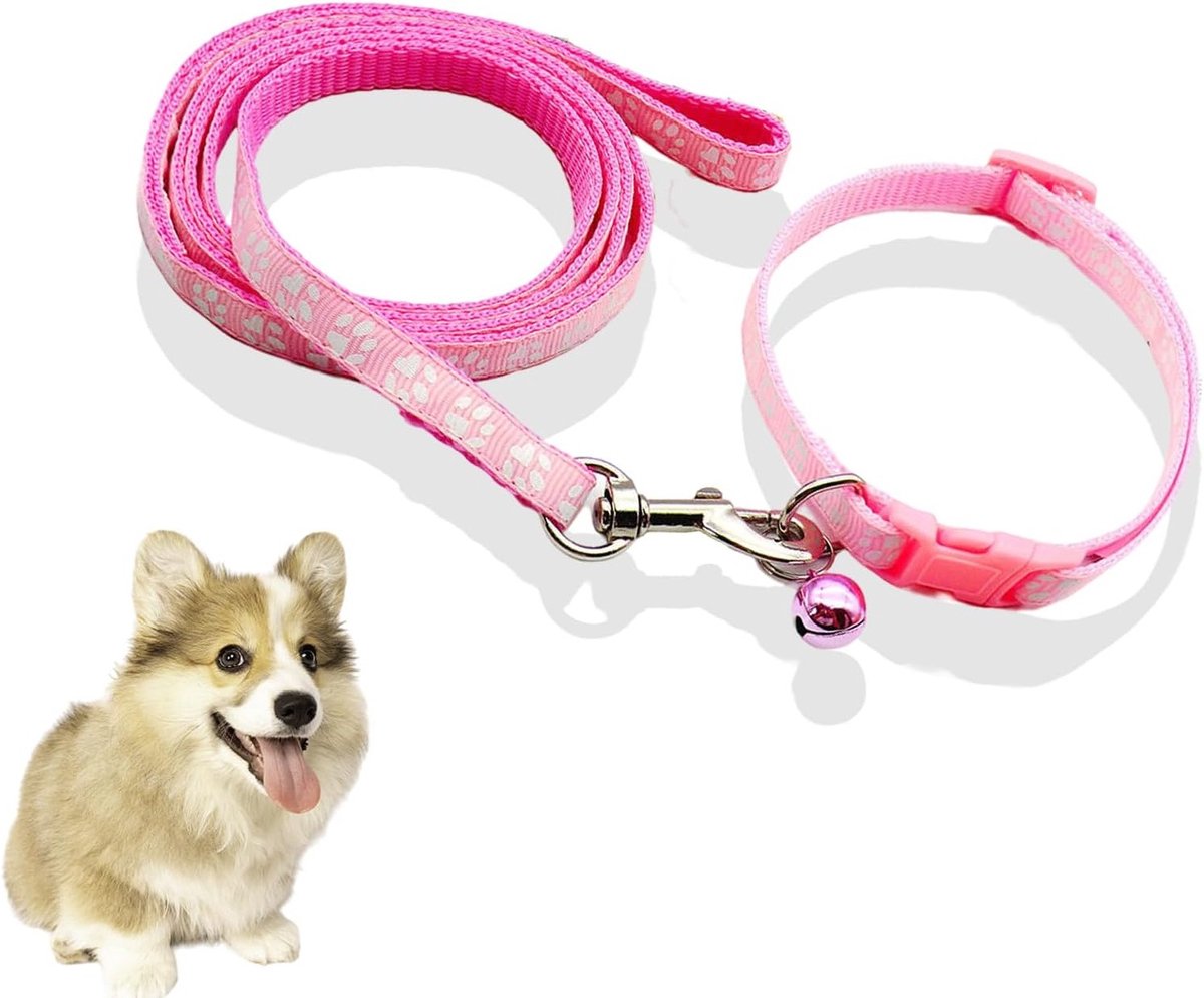 Verstelbare Hondenhalsband en Leash met Pootafdruk, Comfortabele Set voor Puppy Training en Wandelen van Kleine Honden