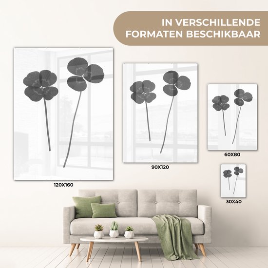 Peinture sur verre - Trèfle à Klavertje vier feuilles et trèfle à trois feuilles - noir et blanc - 90x120 cm - Peintures sur Verre Peintures - Photo sur Glas