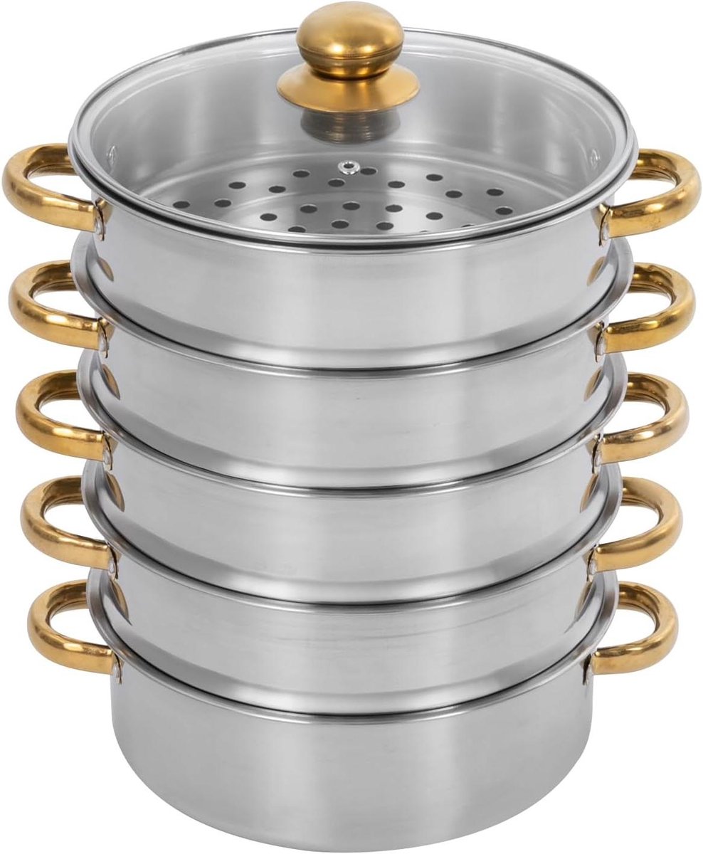 Roestvrijstalen stoompan - 5-laags stoomkoker - Gezond koken - Grote capaciteit - 30 cm - Goud