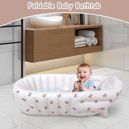 Baby Reisbad - Opblaasbadje - Veilig Baden - Compact Opvouwbaar - 90 x 55 cm - Beer — afbeelding 4