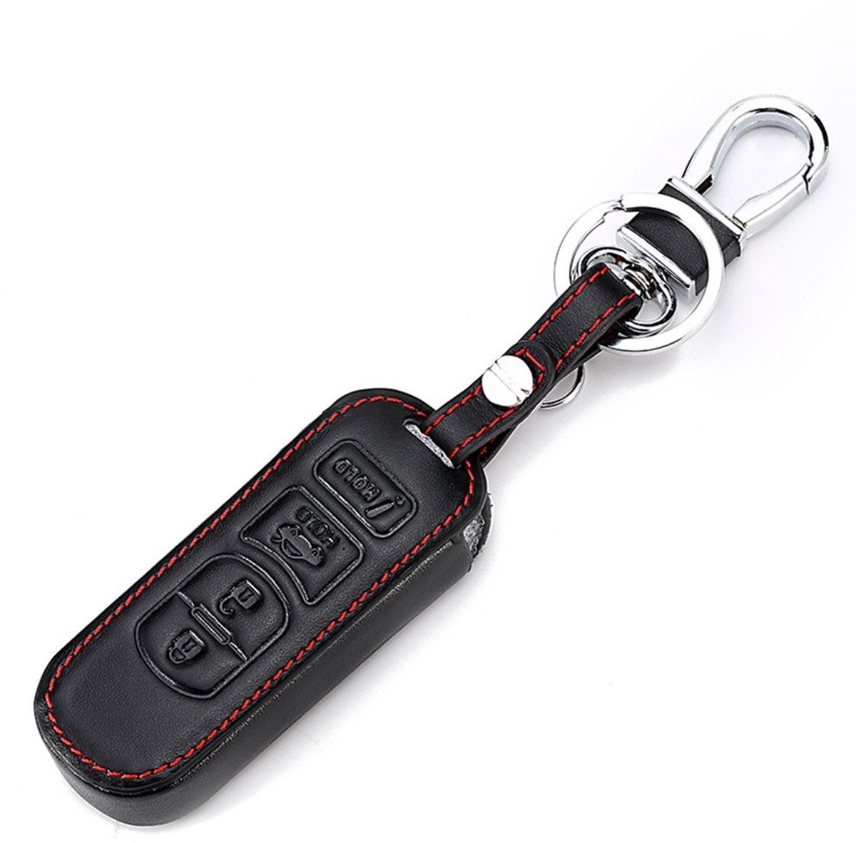 aladdien - Leather Car Key Fob Cover - Sleutelhoes - Bescherming voor autosleutel - Zwart - Luxe lederen hoes - Stijlvol ontwerp - Geschikt voor Maz...