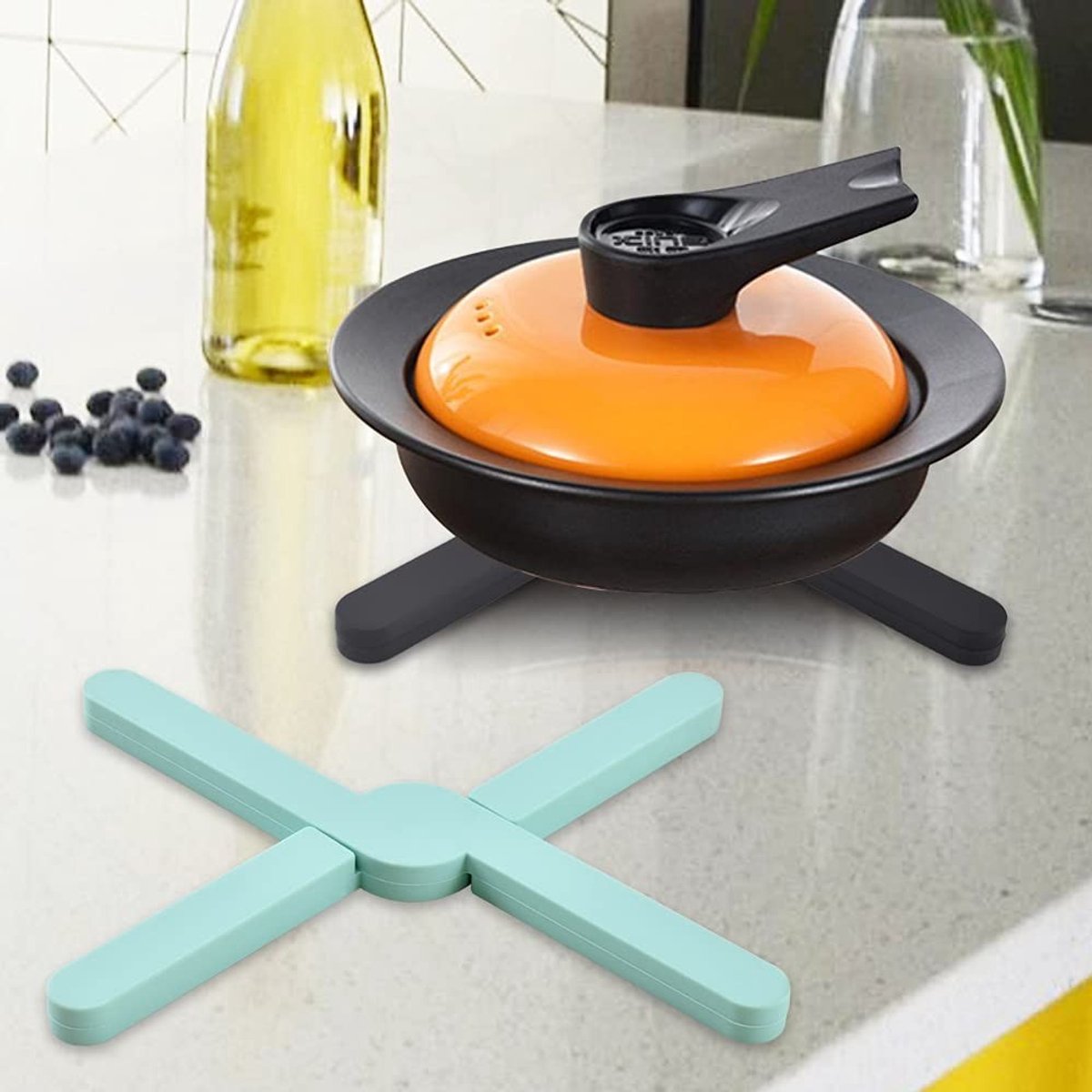 aladdien - Silicone Vouw Onderzetters - Eco Vriendelijk - Makkelijk Opruimen - Zwart en Groen - Pot Houder - Warmte Bescherming - Geschikt voor Thui...