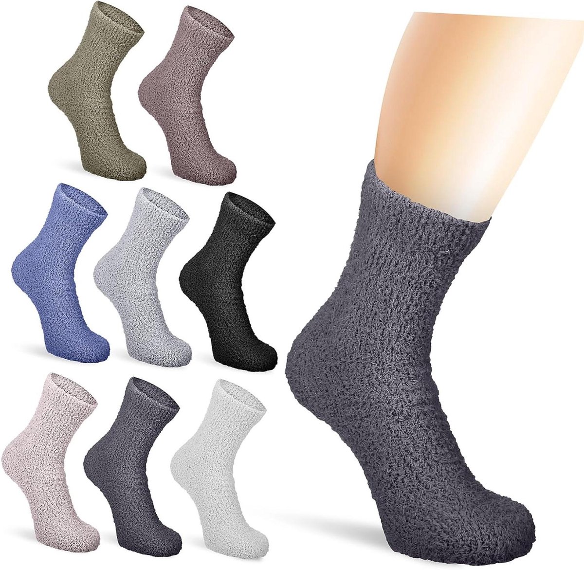 Dames Sokken - Pluche Sokken - Warm Voeten - Anti-slip Zool - 8 Paar - Diverse Kleuren