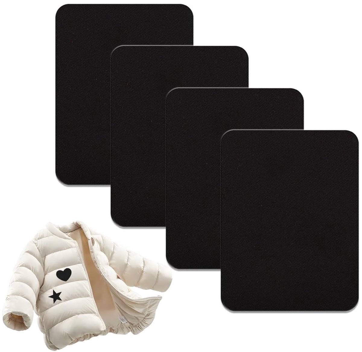 aladdien - Reparatiepleisters - Zelfklevend - Waterdicht - Zwart - Scheurvast - Ideaal voor kleding en slaapzakken - 4 stuks