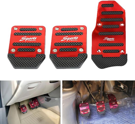 Handmatige auto-pedalen, universeel pedaal voor rempedalen, koppeling en versnelling, rempedaalafdekking, antislip, voor auto, universeel pedaal, rood — afbeelding 3