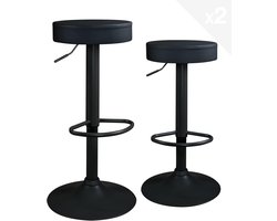 KAYELLES Set van 2 barkrukken, zwart, rond, kunstleer, zonder rugleuning, in hoogte verstelbaar, voetensteun, 360 graden draaibaar, voet, zwart, YO (volledig zwart)