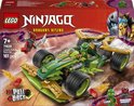 De doos van de LEGO Ninjago set 71828 toont een groene en gouden racewagen met twee minifiguren, Lloyd en een Drakenkrijger.