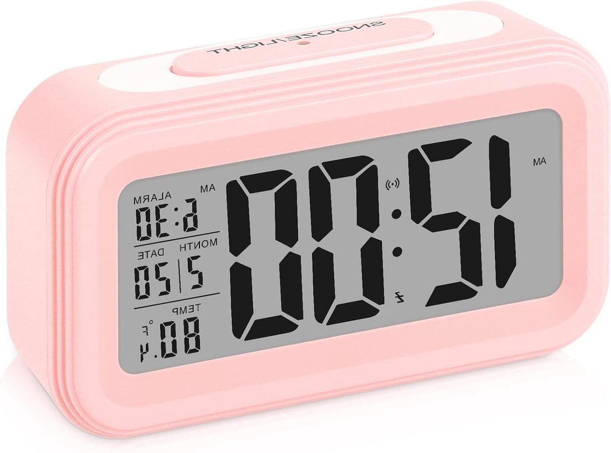 Digitale Wekker - Tafelklok LED - Wakker Worden - Met Snooze Functie - 13.5 cm - Roze