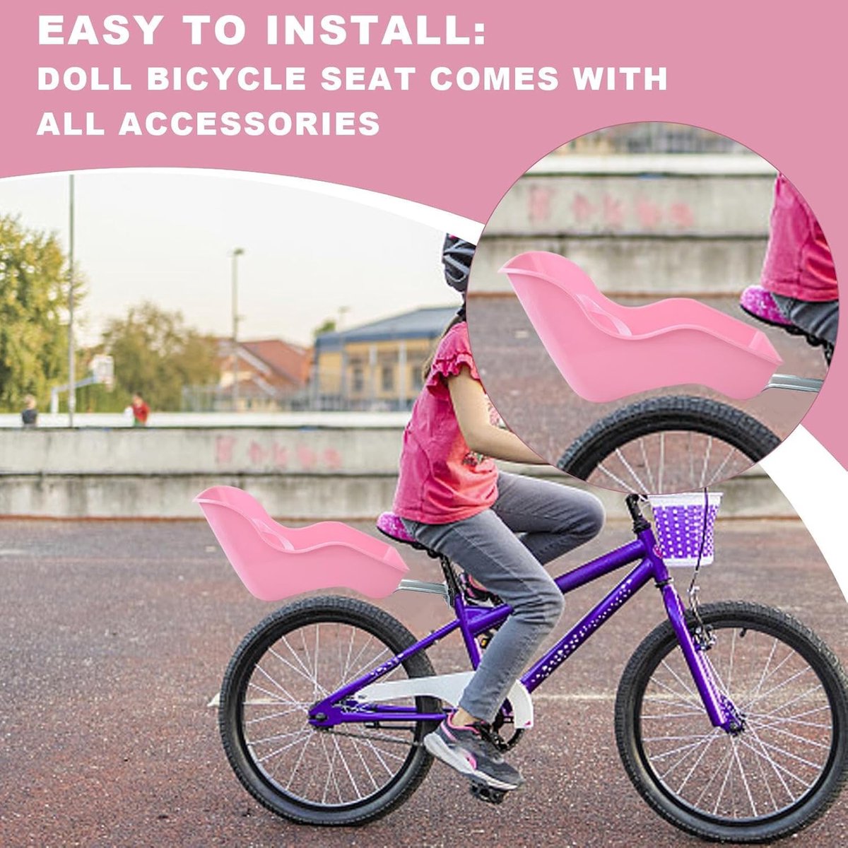 Poppenfietszadel - Speelgoed zitje - Poppen meenemen - Eenvoudige bevestiging - 37.7 cm lengte - Roze