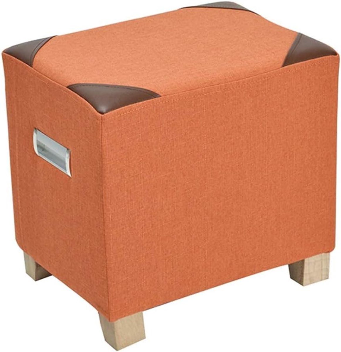 Opbergkruk - Voetenbank Poef - Extra Zitten - Massief Houten Poten - 40x30x40cm - Oranje