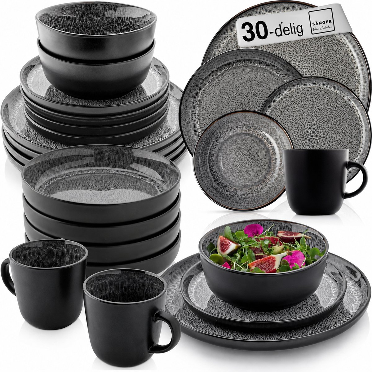 SÄNGER Aardewerk Serviesset - Combinatieservies - 30-delig - Voor 6 Personen - Krasbestendig - Handgemaakt
