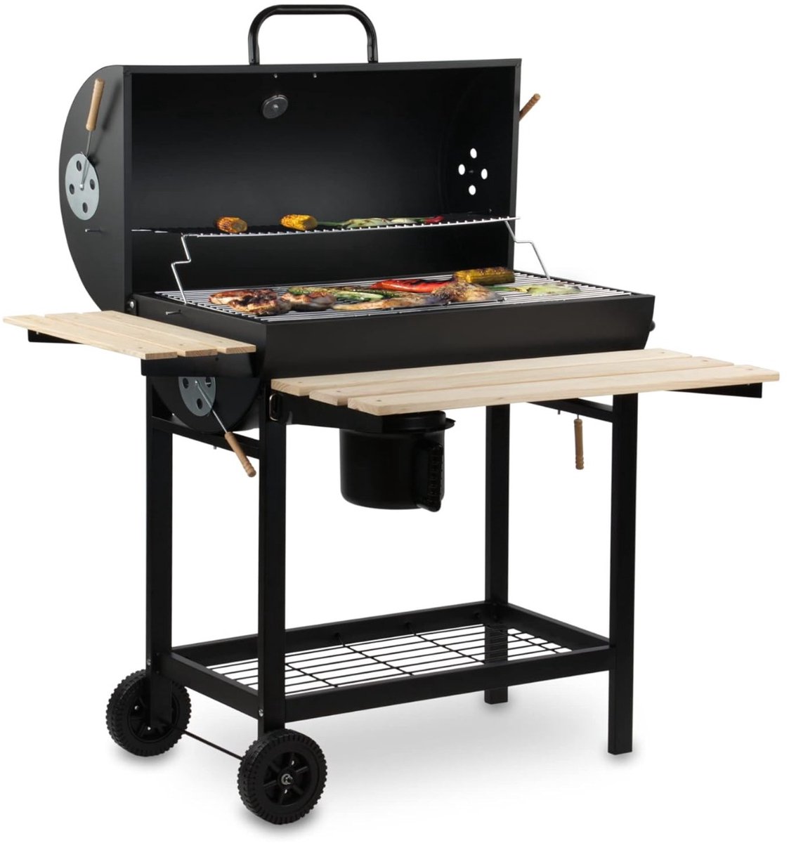 LeeuwenChoice® BBQ Pro Serie - Houtskool BBQ Wagen - 71x110x103cm Grill - Verrijdbaar met Wielen - Met Deksel & Thermometer