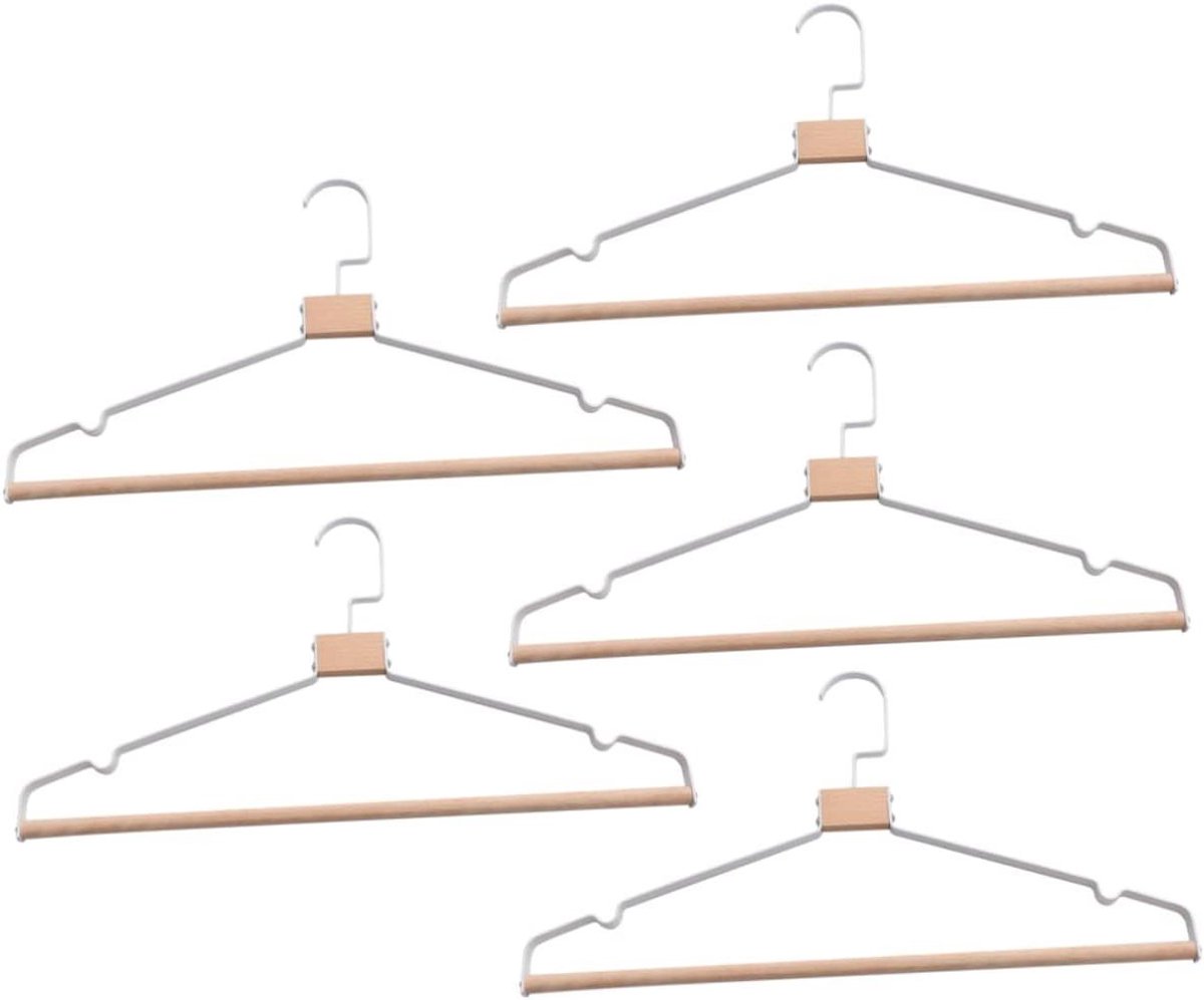 Houten Kledinghangers - Antislip Rek - Kleding Opbergen - Sleufontwerp - 5 Stuks - Wit