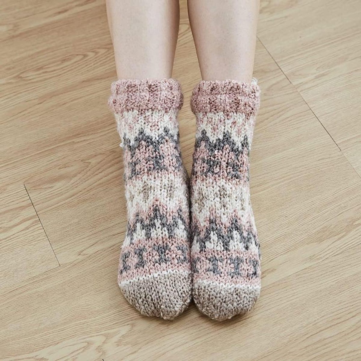 Dames Thermische Sokken - Huissokken Pluche - Warmte Comfort - Antislip Zolen - One Size - Kaki