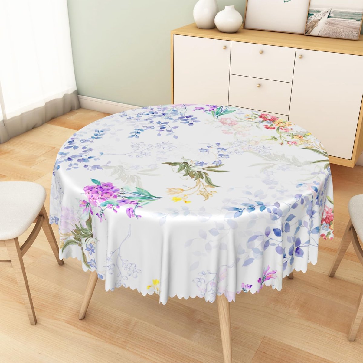 Rond Tafelkleed - Decoratief Kleed - Tafel Beschermen - Bloemenprint - 92 cm - Paars