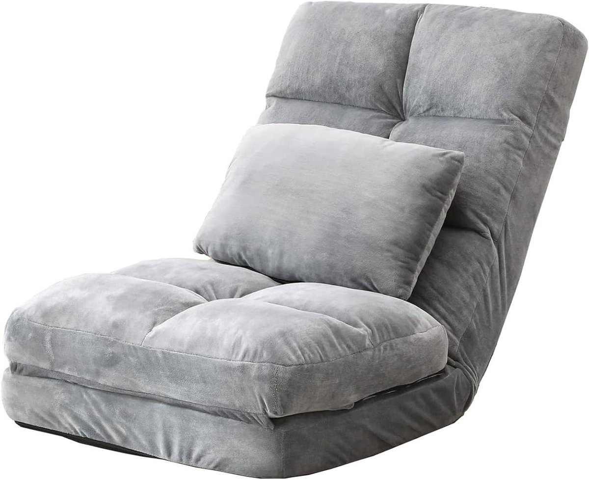 Vloerstoel met rugsteun - Fauteuil ligstoel - Ontspannen Zitten - 14 Hoekverstelling - Opvouwbaar - Grijs