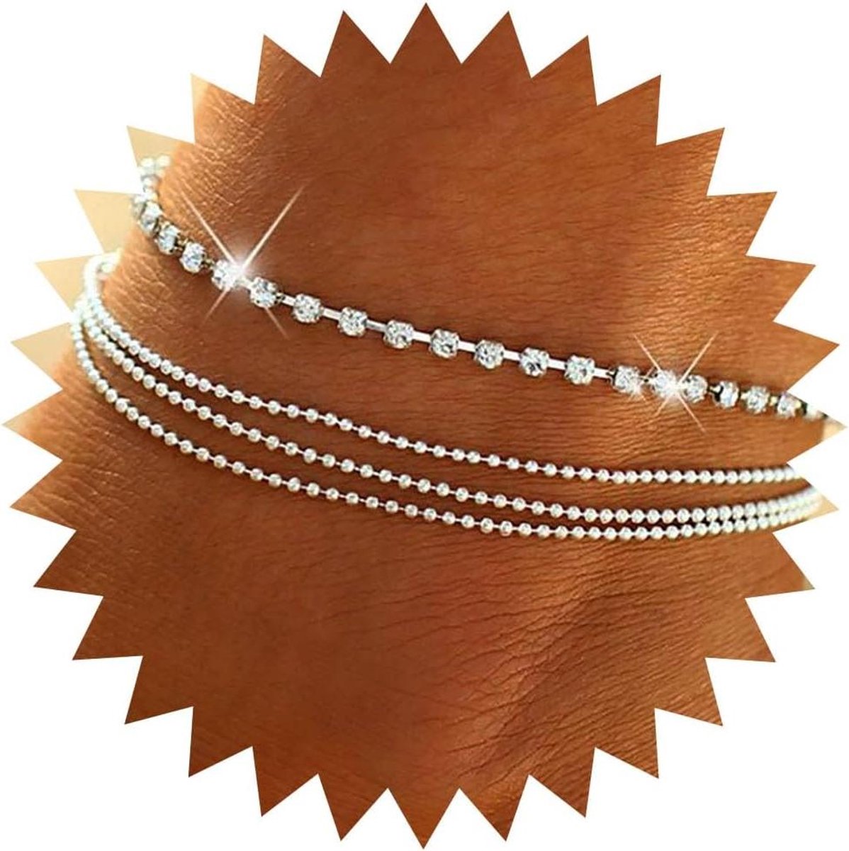 Layered Rhinestone Anklet - Voetketting Strand - Strandwandeling - Bohemian Stijl - Verstelbaar - Zilverkleurig