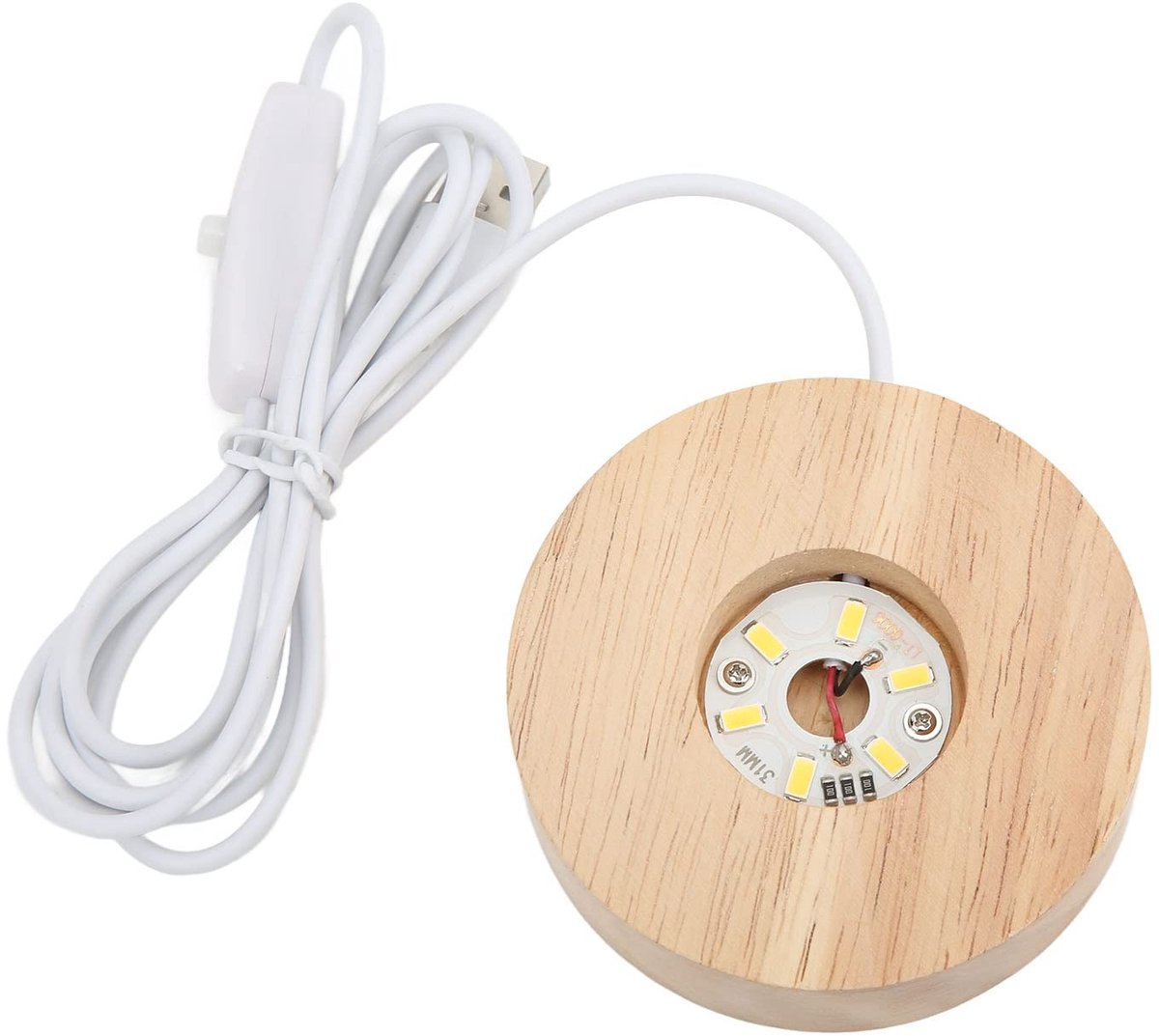 aladdien - LED-lampvoet - Houten voet - Elegante lampvoet - Warmlicht - USB-interface - Geschikt voor bolvormige lampen - 2x2 cm