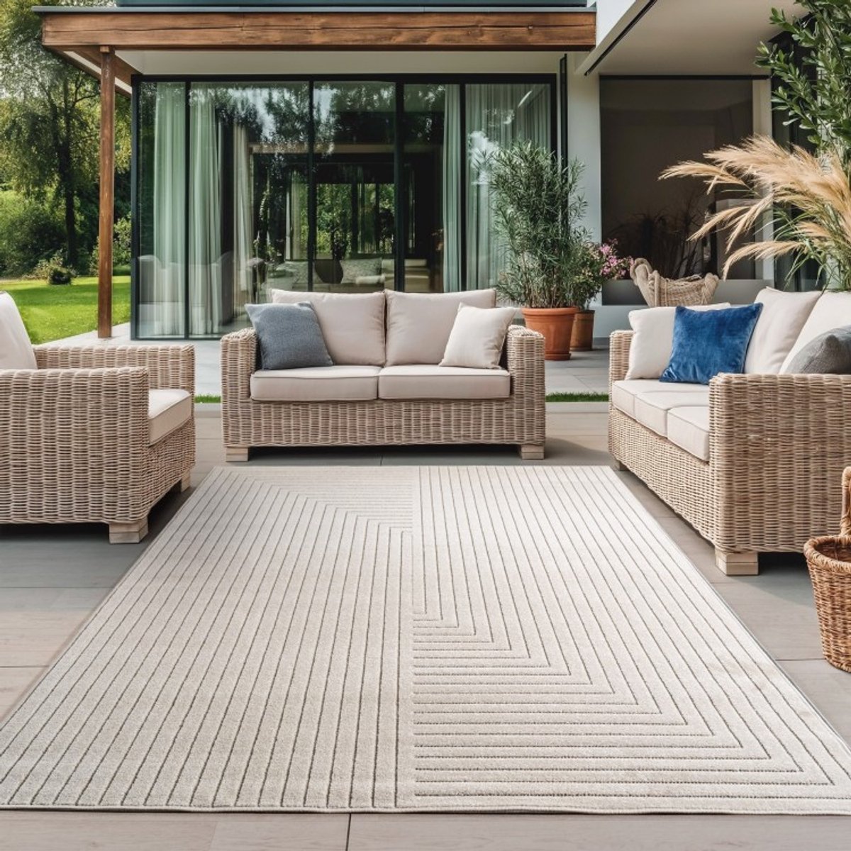 TapisTrend Buiten- en terraskleden Room 200x290 cm Crèmekleurig buitenkleed voor woonkamer en slaapkamer, UV-bestendig, natuurlijke uitstraling, comfortabel