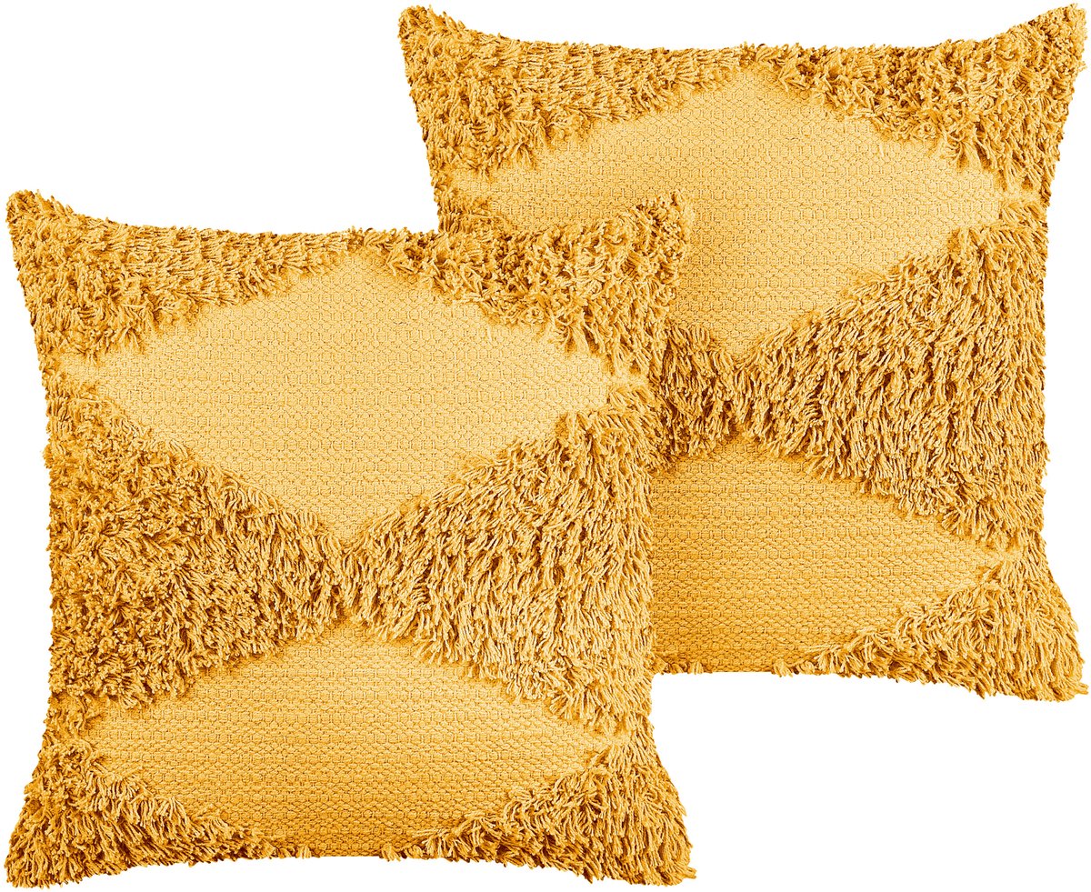 Beliani RHOEO - Sierkussen set van 2 - Geel - 45 x 45 cm - Katoen