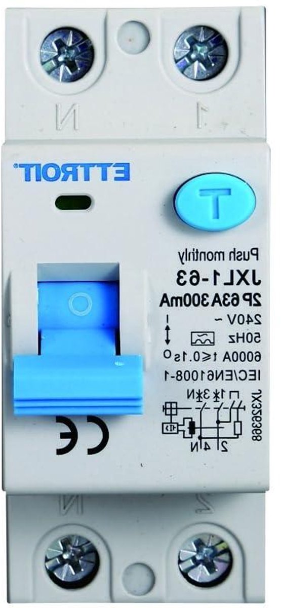 Aardlekschakelaar - Stroomonderbreker - Elektrische Beveiliging - 6 KA Schakelvermogen - 2 DIN-modules - Grijs