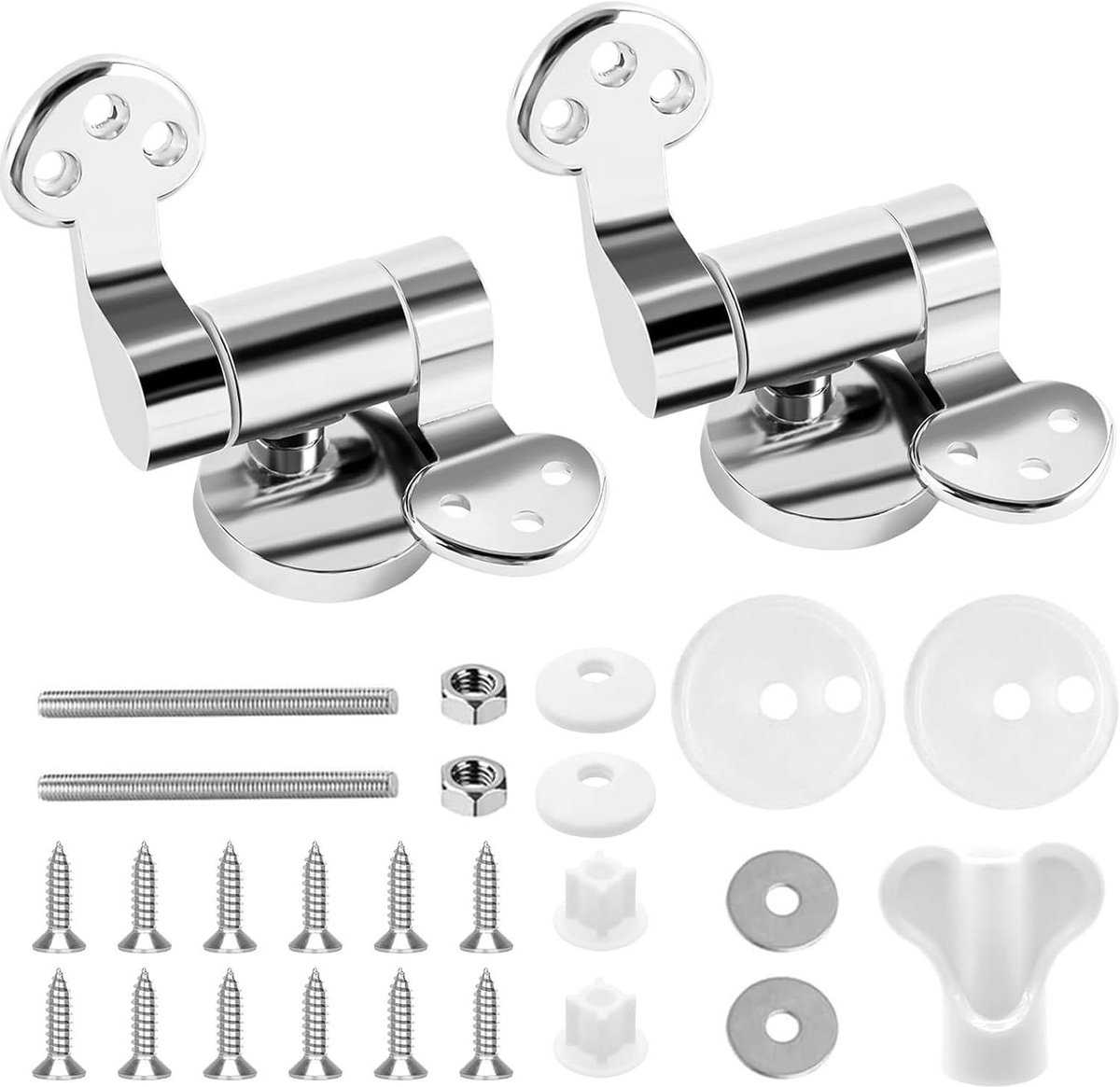 Toiletzitting Scharnieren - WC Deksel Reparatie - Toiletbril Monteren - Stabiele Zinklegering - 5.8 x 10.5 cm - Zilverkleurig