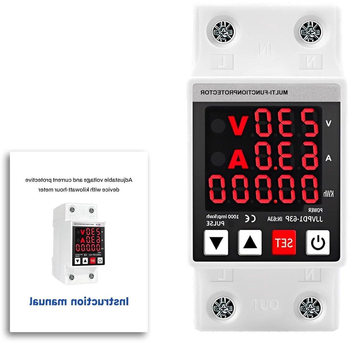 Overspanningsbeveiliging - Spanningsregelaar Relais - Apparaten Beschermen - Instelbare Zelfherstel - 63 Ampere - Grijs