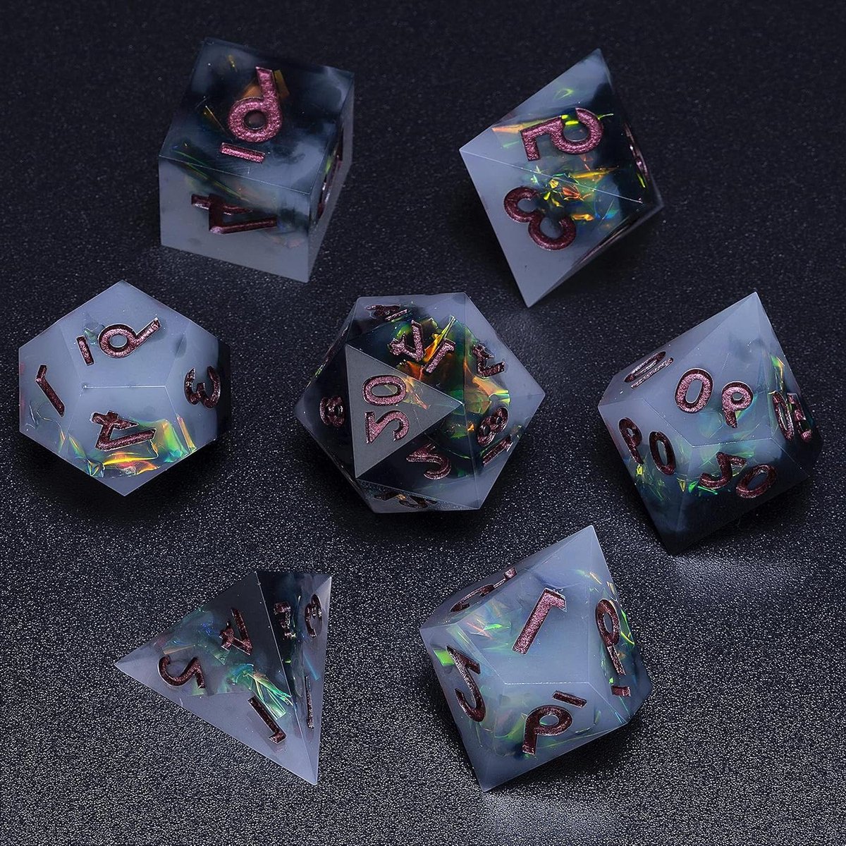 Veelvlaks Dobbelstenen Set - RPG Dobbelstenen - Tafelspel Avonturen - Handgemaakte Hars - 7 Delig - Goblin Glitter