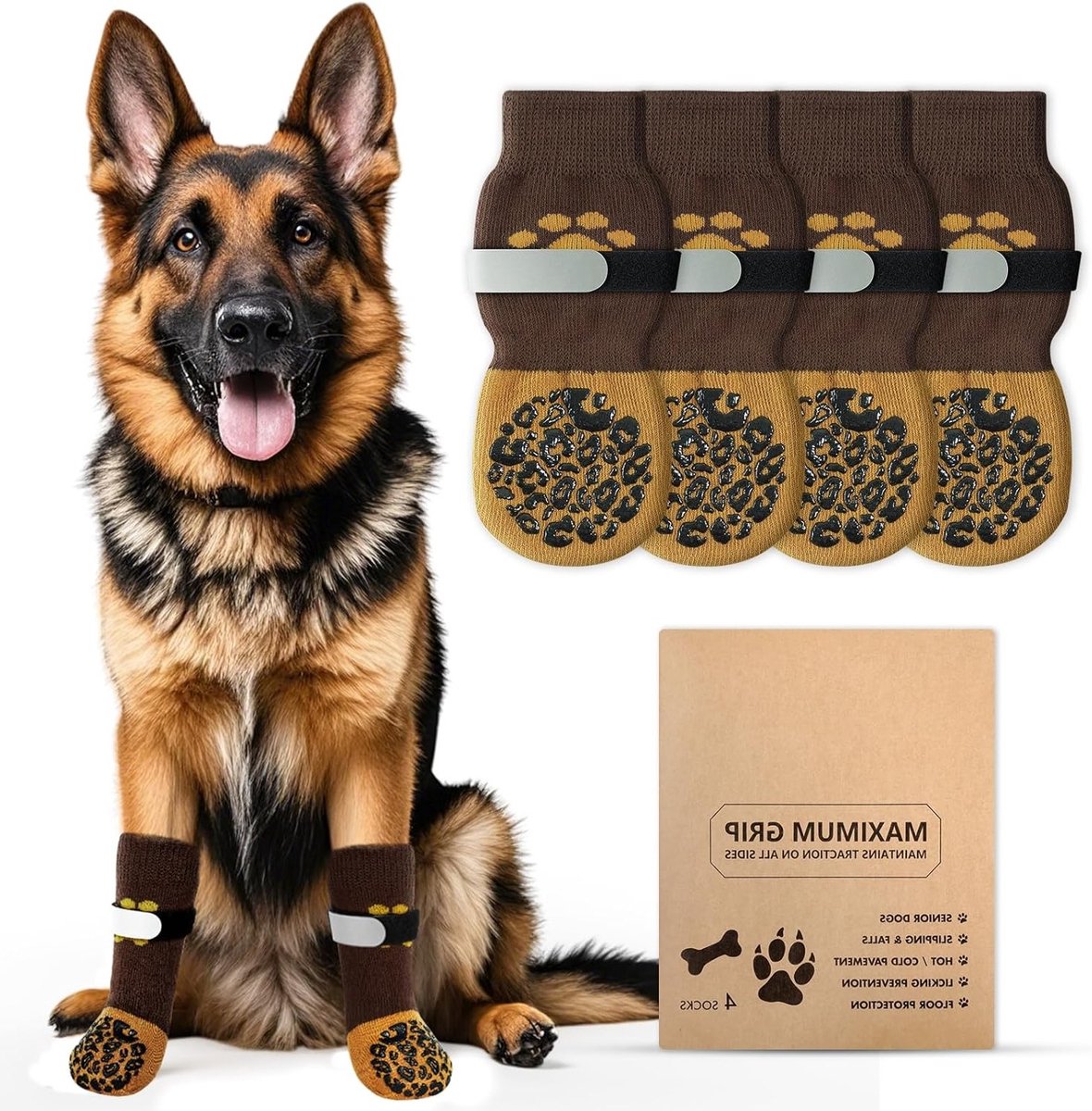 2 Paar Dubbelzijdige Antislip Hondensokken, Zachte Pootbescherming voor Honden met Verstelbare Band, Ideaal voor Binnengebruik en Glad Houtenvloeren
