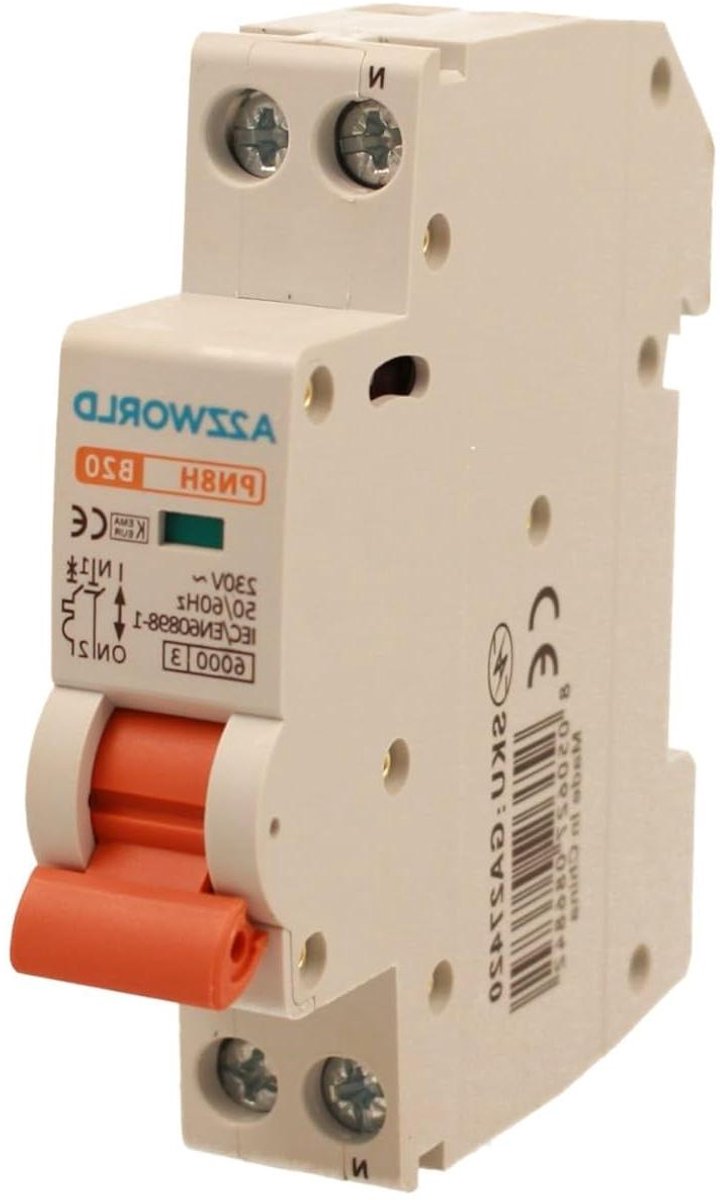 Stroomonderbreker Curve B - Automaten Zekering - Circuit Bescherming - 6 kA Kortsluitvast - 1 Module - Grijs