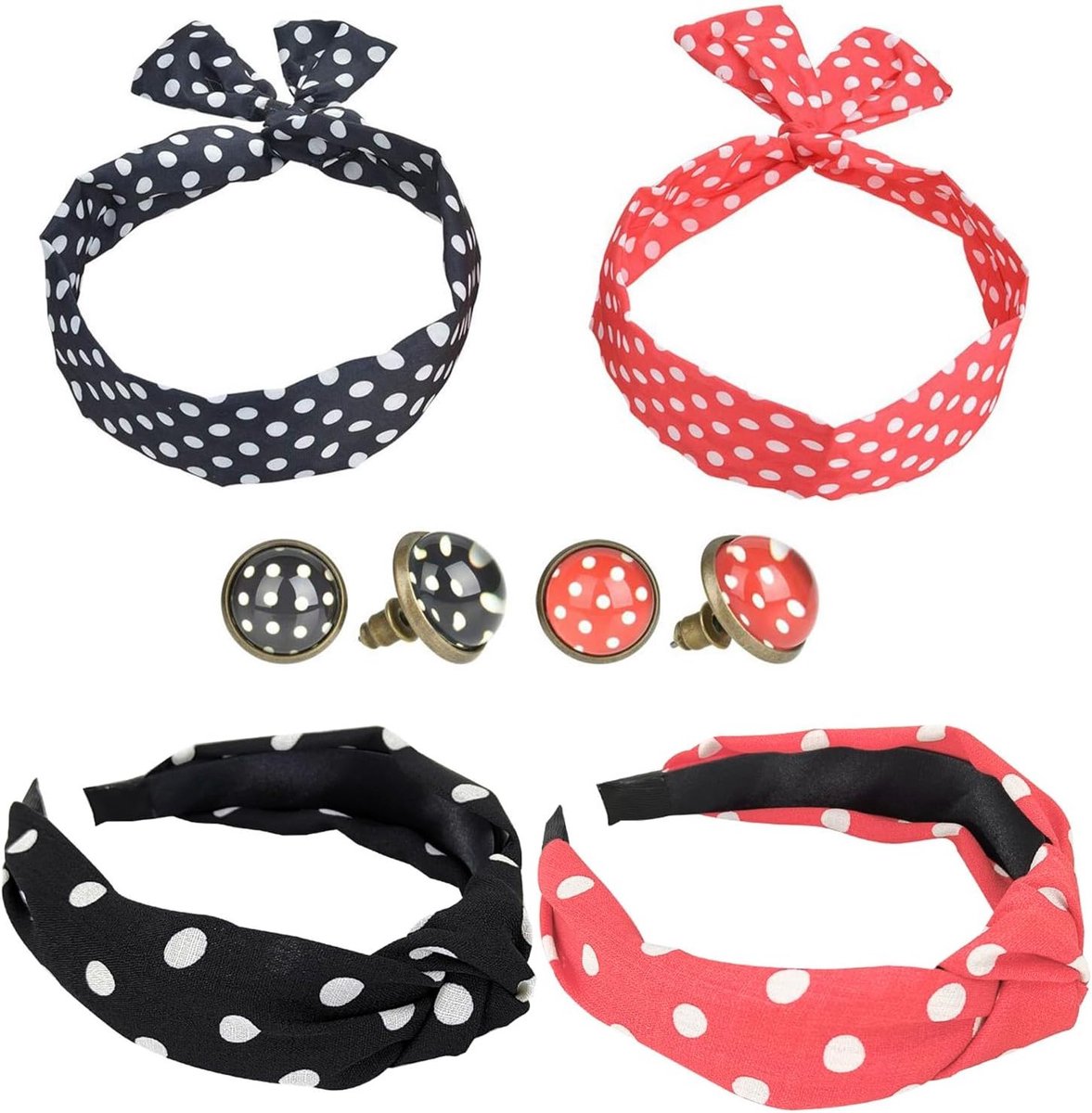 Schattige Haarband met Stipjes, Gedraaide Haarbanden en Oorbellen voor Vrouwen en Meisjes (Set van 6)