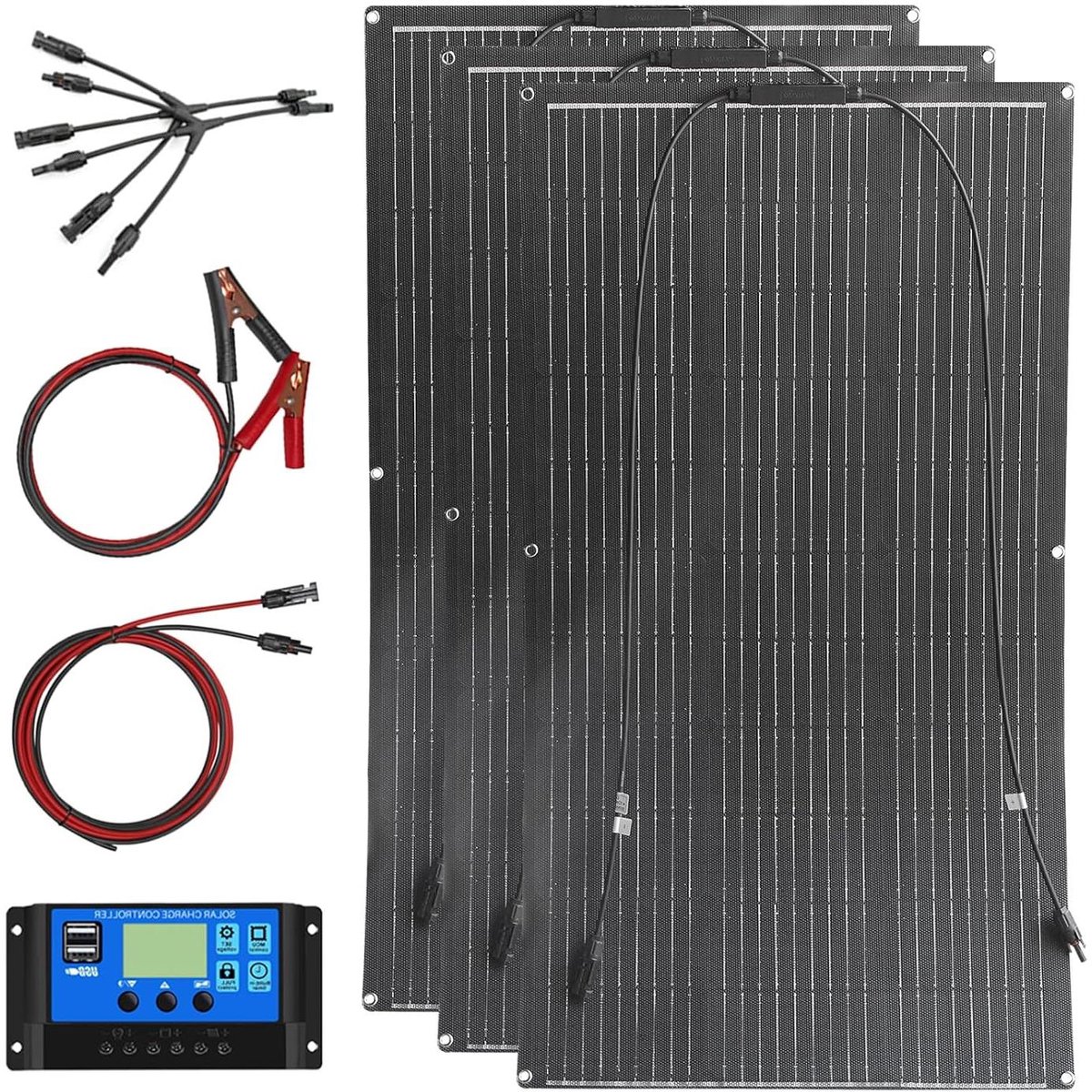 Flexibel Zonnepaneel Kit - Draagbaar PV Systeem - Energie Opwekken - ETFE Laag - 3x 100W - Zwart