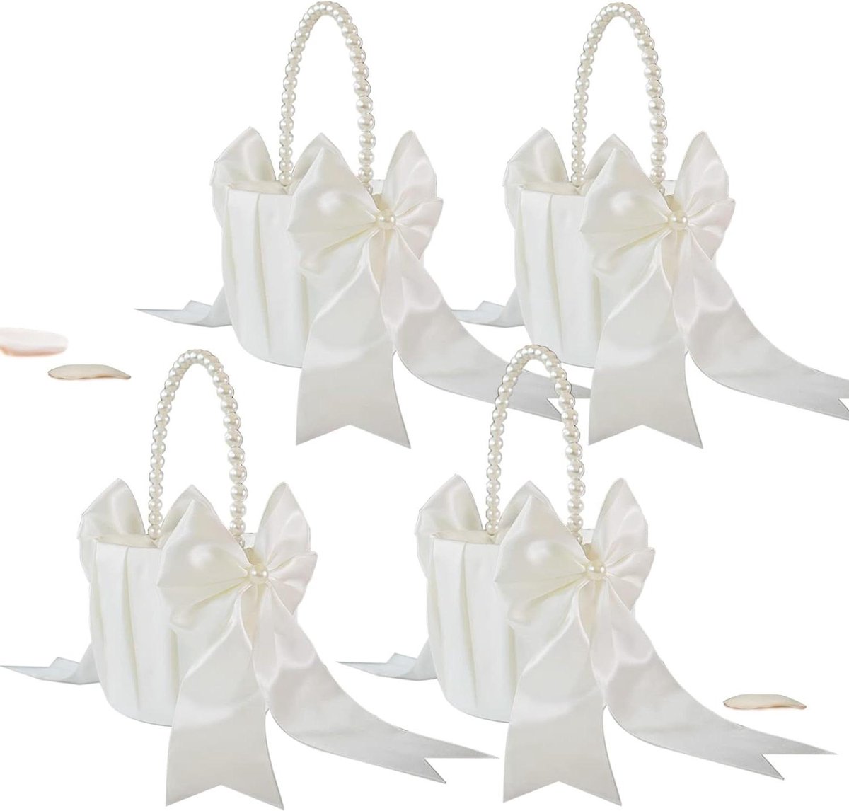 Bloemenmeisje mand - Bruiloft mandjes - Bruiloft decoratie - Handgemaakt met parels - 4 stuks - Ivoor