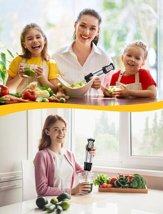 Handmixer 6-in-1 - Staafmixer Keukenmachine - Eten Bereiden - 1000W Krachtige Motor - 600 ml Beker - Zilver — afbeelding 5