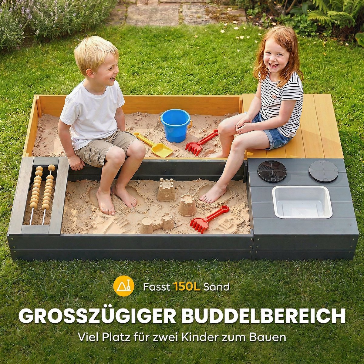 AIYAPLAY Kinderspeelstation-Grenenhout, kunststof-150L x 90B x 19,5H cm-Geel — afbeelding 9