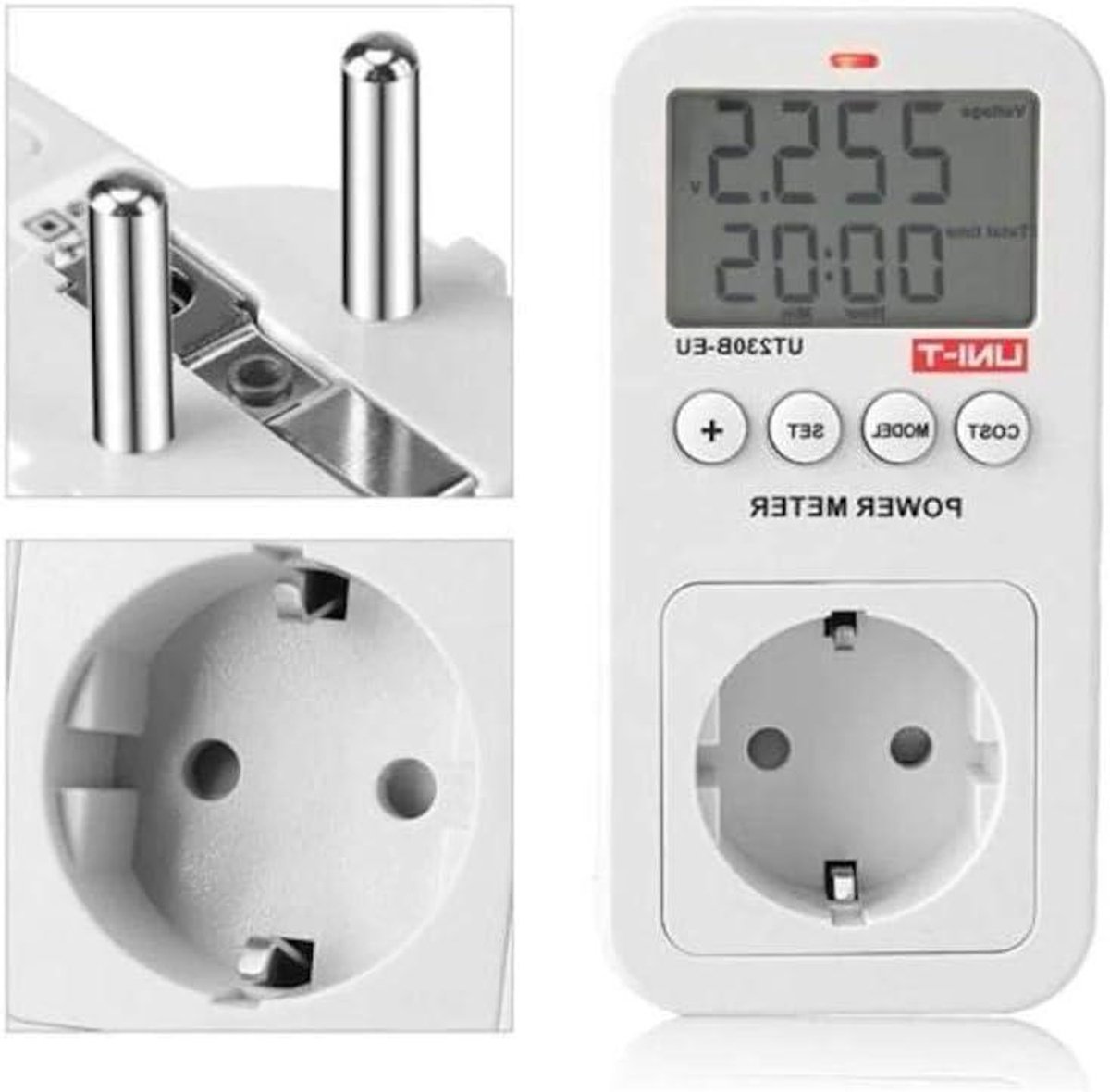 Stopcontact Energieverbruik Meter - Stroomverbruik Monitor - Energieverbruik Bewaken - Meet Spanning Stroom Vermogen - 100-260V 0-16A - Wit