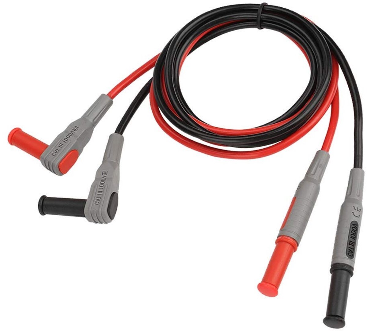 Testkabelset voor multimeters met rechte en haakse banana-aansluitingen, 4mm, 100cm - Elektrische testkabels voor nauwkeurige metingen