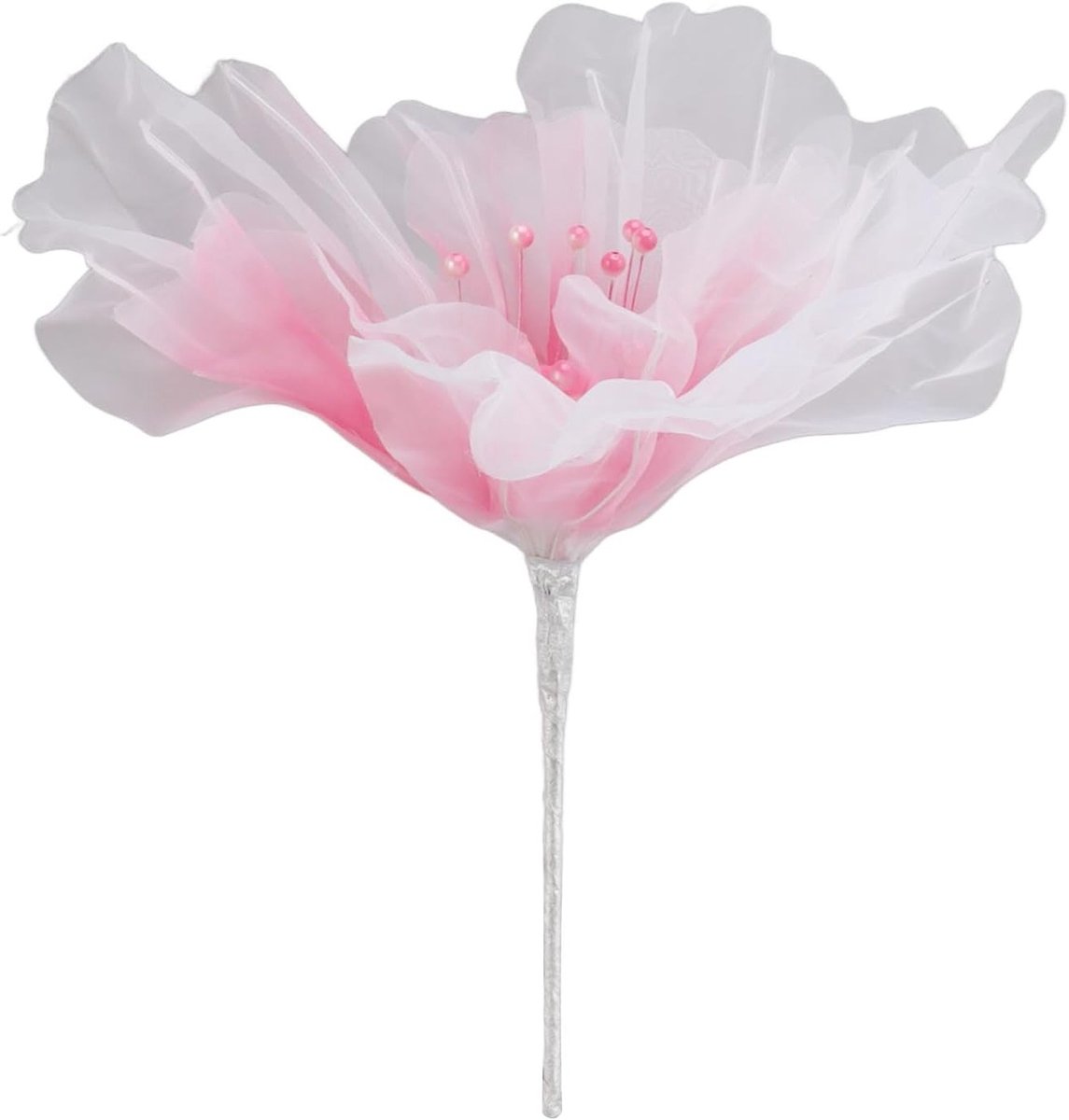 Grote 50cm Kunststof Organza Bloem met Beading Applicaties en Organza Lint voor DIY Feestdecoratie, Bruiloft en Verjaardag (Rood)