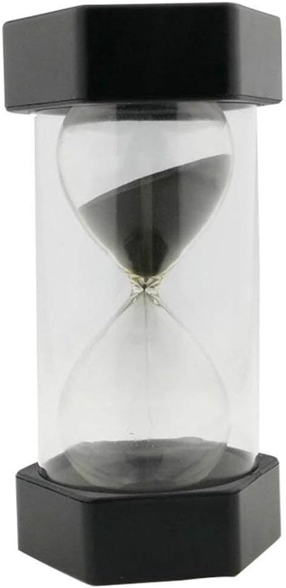 Veilige mode zandloper 16 cm - Grote maat in zwart voor 60 minuten timing en decoratie