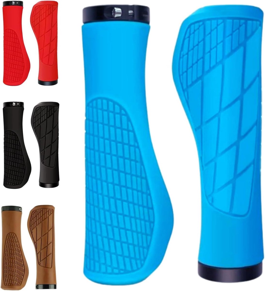 Ergonomische Fiets Handgrepen - Stuur Handvatten - Comfortabel Fietsen - Verstelbare Klemmen - 132 mm Lengte - Blauw Rood Zwart Bruin