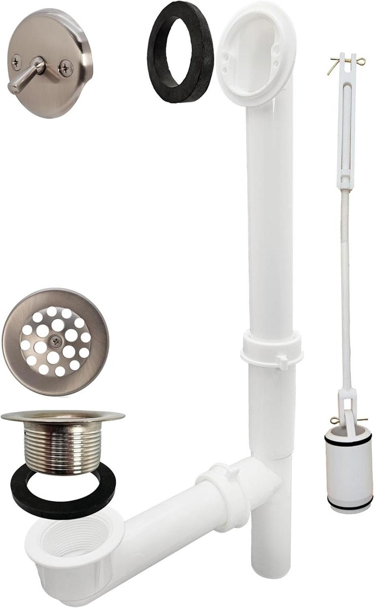 Bad Afvoer en Overloop - Badplug Met Overloop - Badkamer Afvoer Repareren - Inclusief Zeef - 38x38 mm - Satijn Nikkel