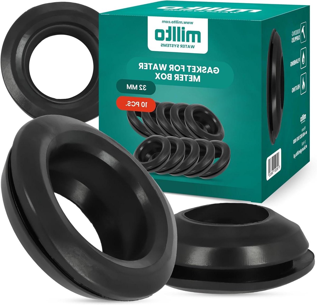 Rubberen Afdichtring - Watermeterring Platte Ring - Watermeter Dichten - Flexibele Rubberconstructie - 32 mm - Zwart