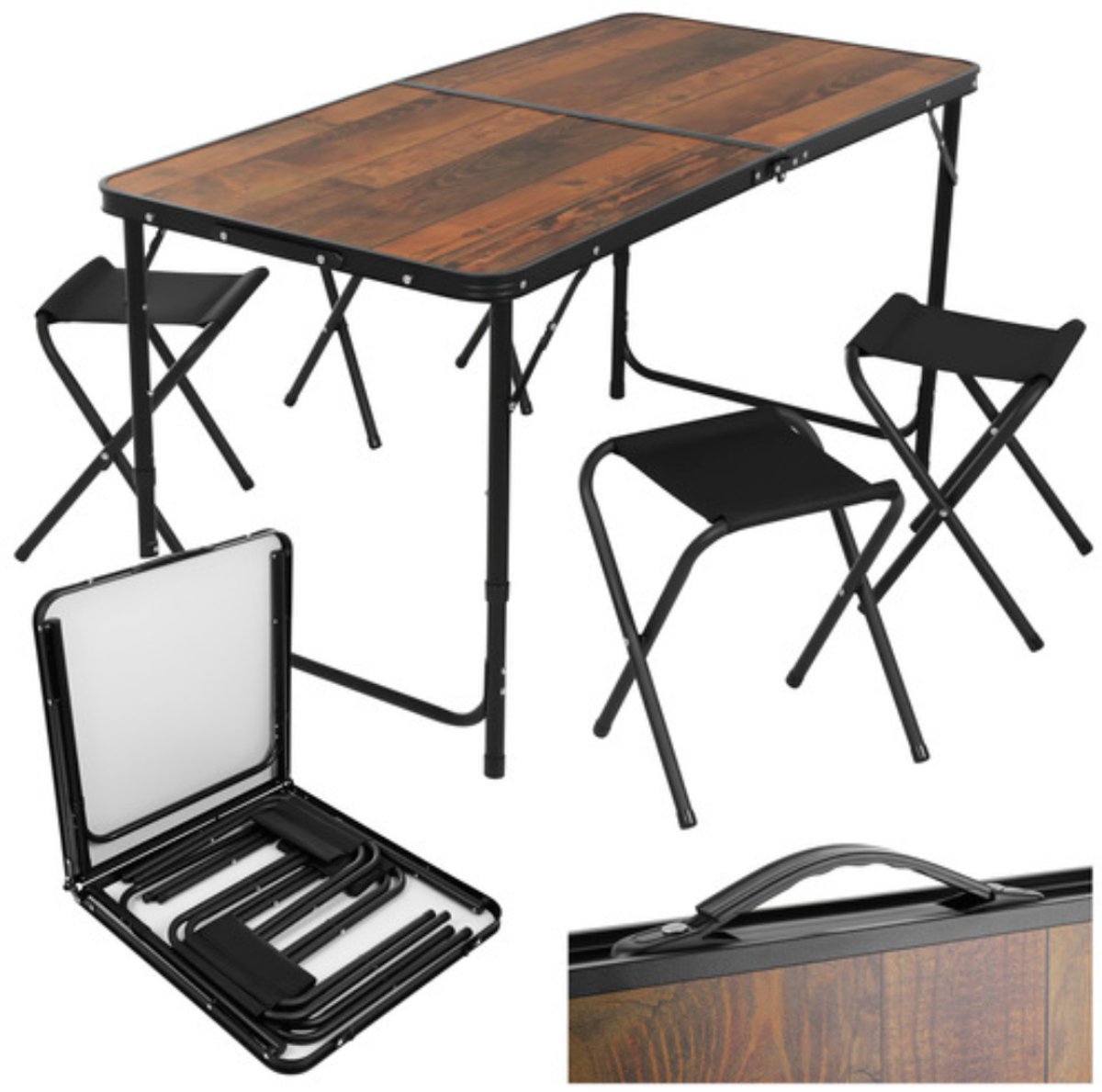 MOZY® - Inklapbare Kampeertafel - met 4 Stoelen - Verstelbare Hoogte - met Draaglus - Campingtafel - Kamperen - Inklapbare Tafel