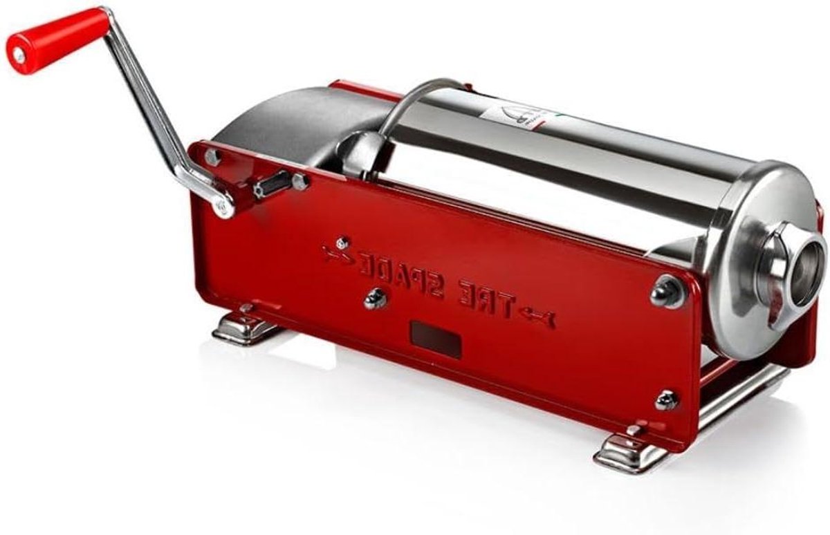 Handmatige Worstenvuller - Vleesvuller Worstmaker - Worst Maken - Roestvrijstalen Behuizing - 5 kg - Rood