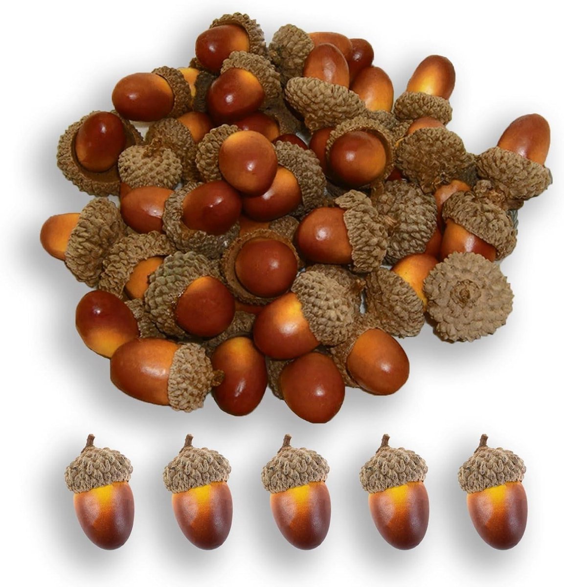 Nep Eikels - Kunst Eikels - Herfst Decoraties - Realistisch Schuim - 50 stuks - Lichtbruin