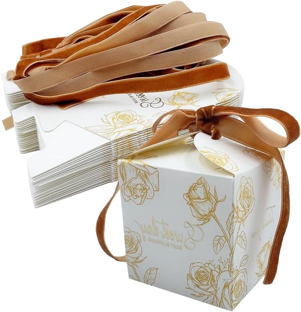 30 Stuks Kraft Vierkante Papieren Snoepdozen, Schattige Cadeauverpakkingen met Lint voor Chocolade, Verjaardag, Kerst en Bruiloft Decoratie