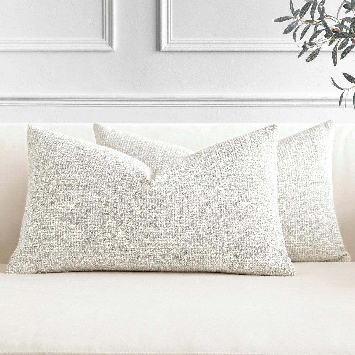Kussenhoezen Set - Linnen Kussensloop - Woonkamer Decoratie - Verborgen Rits - 40 x 60 cm - Beige