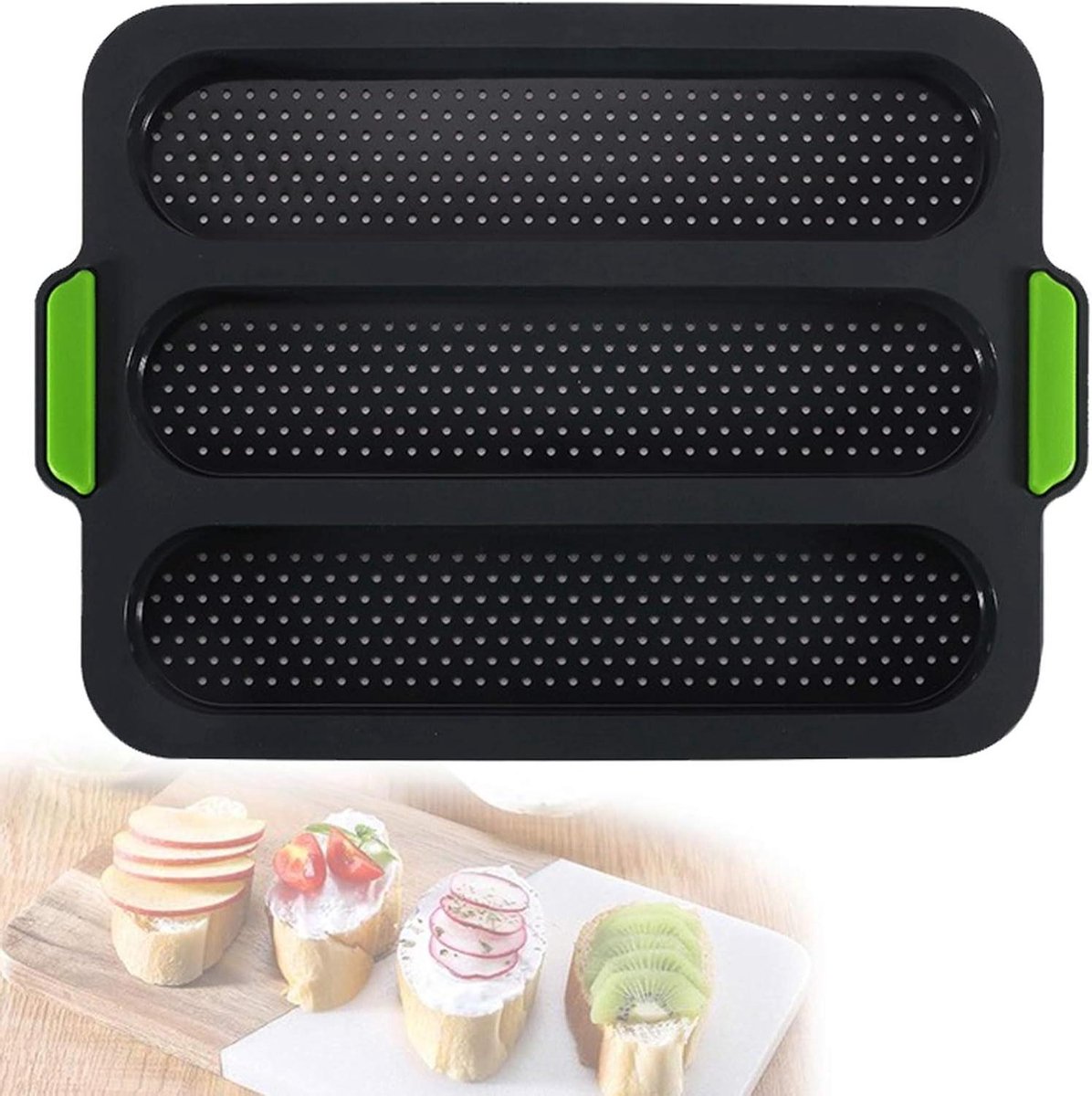 Stokbrood Pan - Broodvorm Bakplaat - Brood Bakken - Non-stick Siliconen - 3 Broden - Grijs