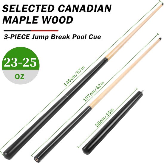 Jump Break Keu - Pool Keu - Biljart Spel - 2-in-1 Ontwerp - 1455 cm - Zwart van jump — afbeelding 4