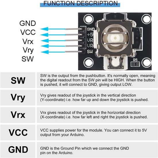 XY Joystick Module - Gamecontroller Sensor - Doe-het-zelf Projecten - Dubbele As Analoog Digitaal - 8 stuks - Zwart — afbeelding 3
